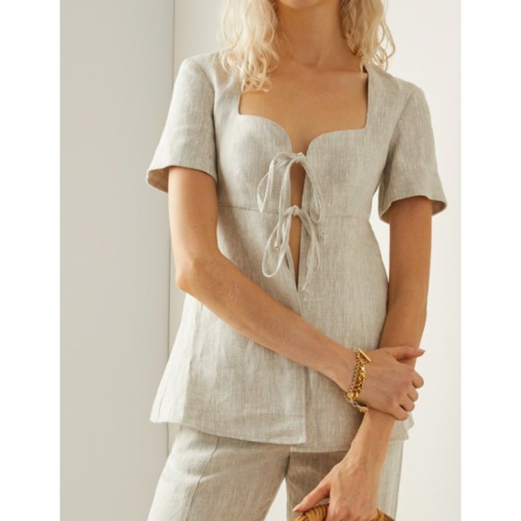 Matthew Bruch Tie Front Linen Top in Neutral - Picture 1 of 4